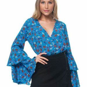 NWT Free People Women’s She’s Dainty Tiered Blue Floral Bodysuit Size XS/TP